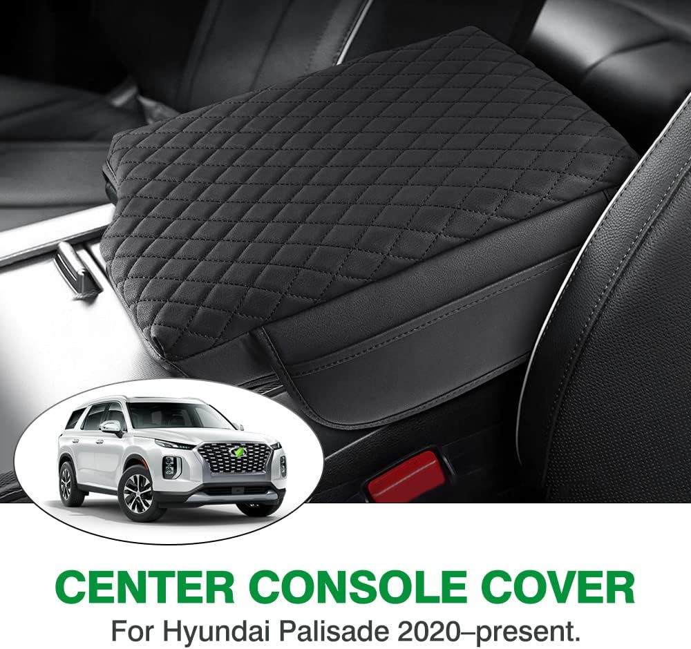 Shademax Custom Fit for Center Console Cover Hyundai Palisade 2020 2021 2022 2023 2024 2025 2026 Armrest Cover Center Console Pad PU Leather Armrest Seat Box Cover Protector with Pockets Storage Bag