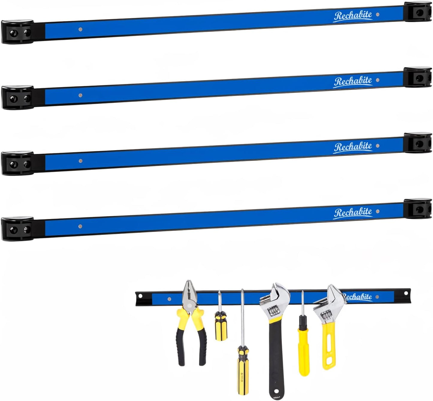 4 Pieces 24" Magnetic Tool Holder Strip, Blue Magnet Bar, Metal Tool Organizer Rack for Garage Organization, Easy To Install in Workshop, Mounting Screws Included