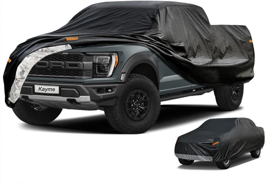 Kayme 7 Layers Truck Cover Waterproof All Weather, Heavy Duty Outdoor Pickup Cover Sun Uv Rain Protection, Universal Fit (Length Up to 228 inch) L/Black