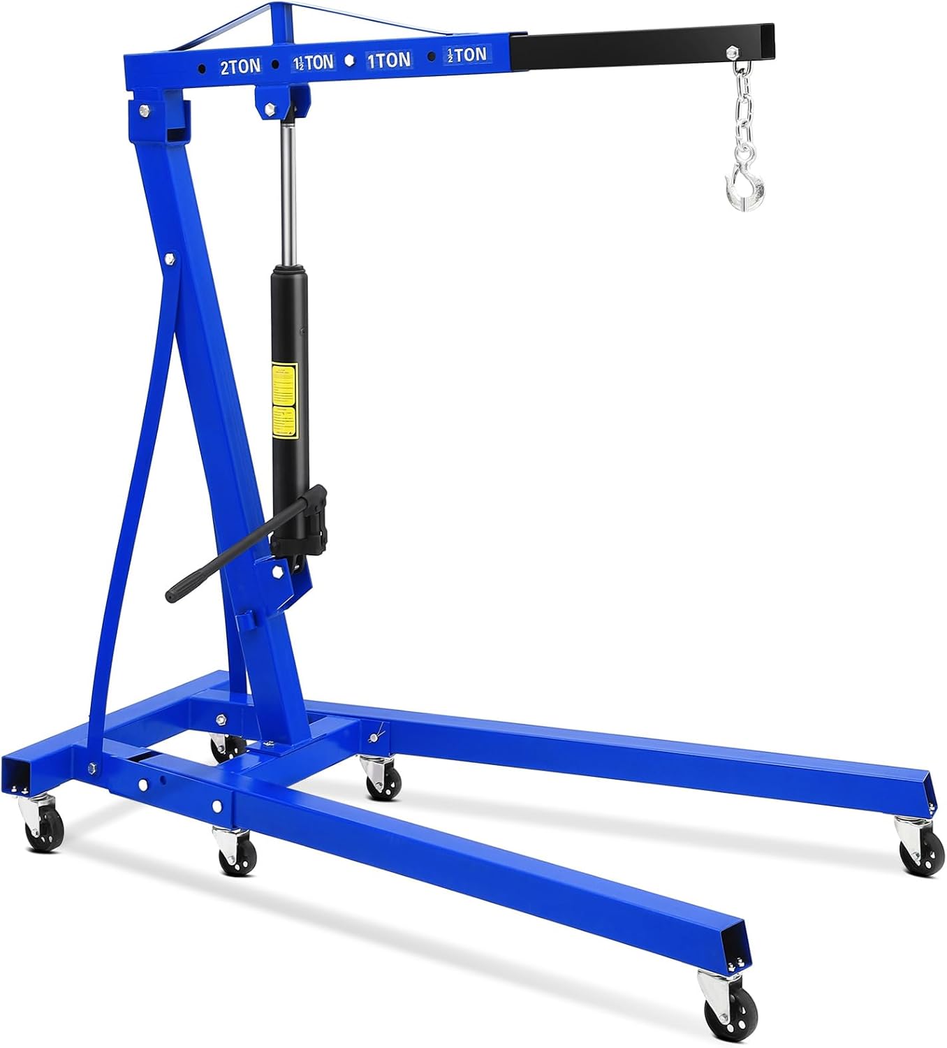 2 Ton Engine Hoist, Hydraulic Cherry Picker Engine Hoist Lift, 4400LBS Heavy Duty Crane Lifter with 6 Casters and Telescopic Boom, Foldable & Portable Design, for Garage, Workshop, Warehouse (Blue)