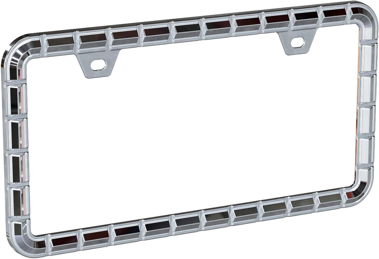 Creathome 3D Chrome License Plate Frames, Pure Zinc Alloy Metal with Chain Patterned
