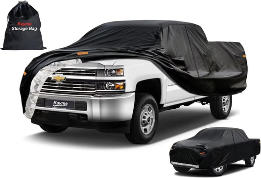 Kayme Truck Cover Custom Fit Chevrolet Silverado 2500HD(1998-2019) Crew Cab SB. Full Exterior Heavy Duty Outdoor Pickup Truck Car Cover Waterproof All Weather.Car Tarp for Wind Sun Dust Protection.