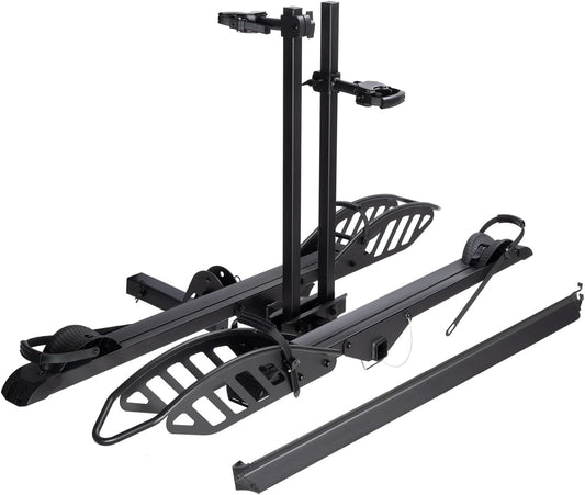 CyberRack E2 Hitch 2 EBike Rack with Ramp, 200 lbs Capacity Electric Bike Carrier Foldable Platform Mount, Up to 5-inch Fat Tire Bicycle for 2'' Receiver Cars Trucks SUVs Minivans RV, Trailer