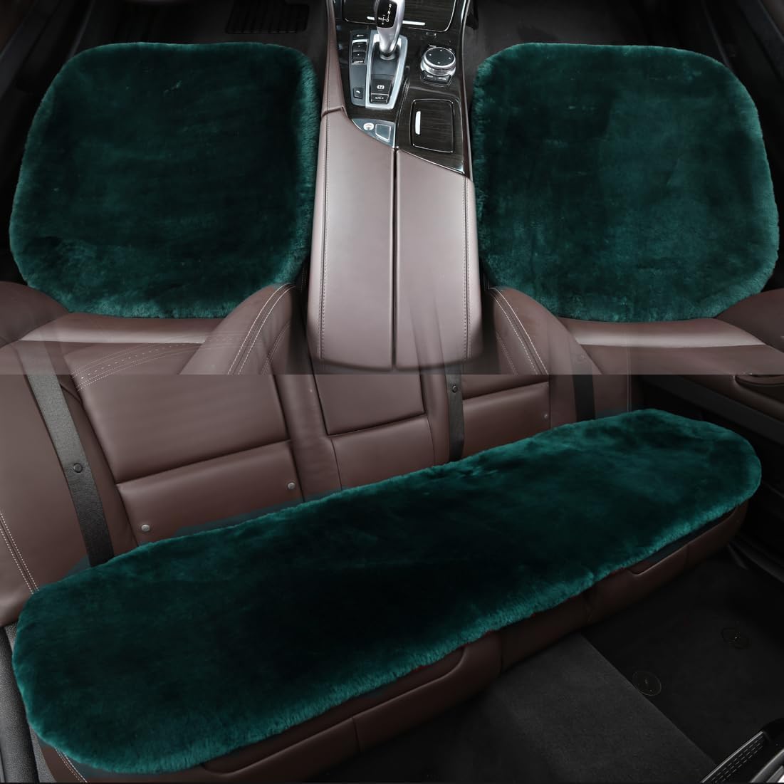 Fluffy Genuine Australia Sheepskin Car Back Seat Cover for Auto Rear Interior Accessories Seat Cushion with Soft Fuzzy Wool Natural Fur Non-Slip (Alpine Green, Back)