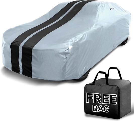 iCarCover Custom Car Cover for Chevy Bel Air Wagon (1959-1964) Waterproof All Weather Rain Snow UV Sun Protector Full Exterior Indoor Outdoor Car Cover (Stripe - Gray/Black)