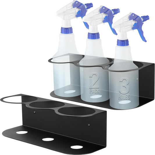 Therwen 2 Pcs 3 Holes All Purpose Steel Spray Bottle Holder Heavy Duty Can Holder Rack Organizer Easy Install Wall Mount Paint Spray Bottle Organizer Storage Rack for Garage Home Workspace(Black)