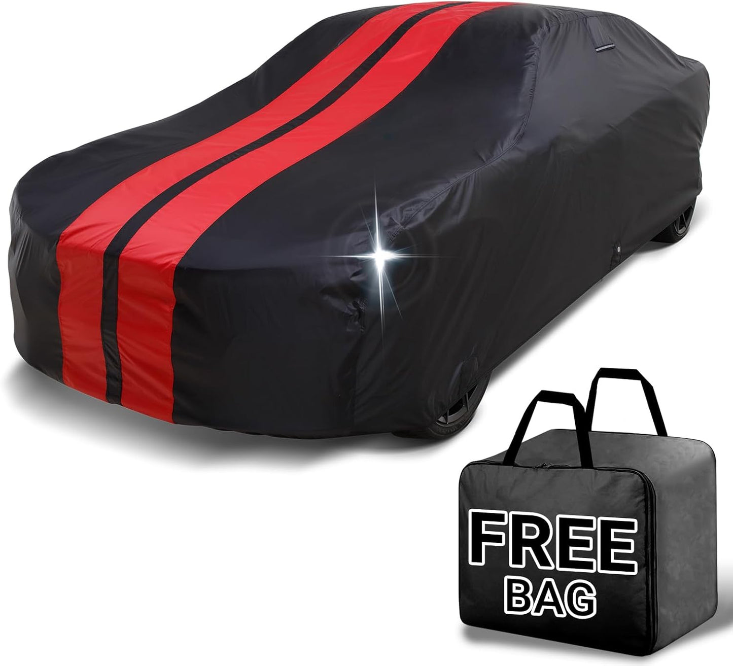 iCarCover Custom Car Cover for Buick Century Wagon (1978-1981) Waterproof All-Weather Rain Snow UV Sun Protector Full Exterior Indoor Outdoor Car Cover (Stripe - Black/Red)