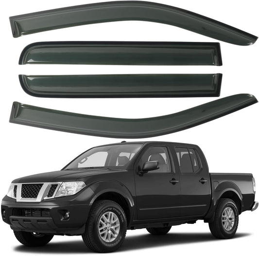 Window Visor Rain Guards Fit for Nissan Frontier Crew Cab 2005-2021 Trucks, Outside Mount Vent Deflector, Smoke Tinted Side Wind Window Deflectors for Nissan Frontier Accessories 94407