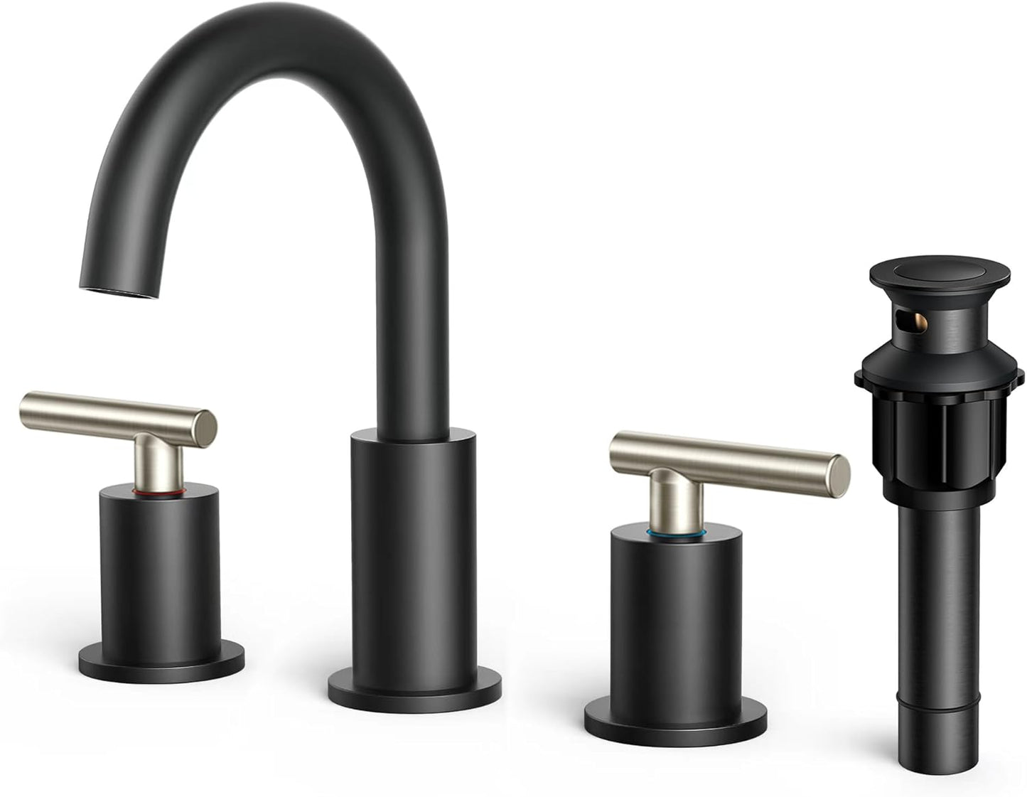 FORIOUS Brushed Nickel and Matte Black Bathroom Faucet 8 Inch, Black Widespread Bathroom Sink Faucet 3 Hole with Metal Pop Up Drain and Supply Line, 2 Handle Stainless Steel Vanity Room Remodel