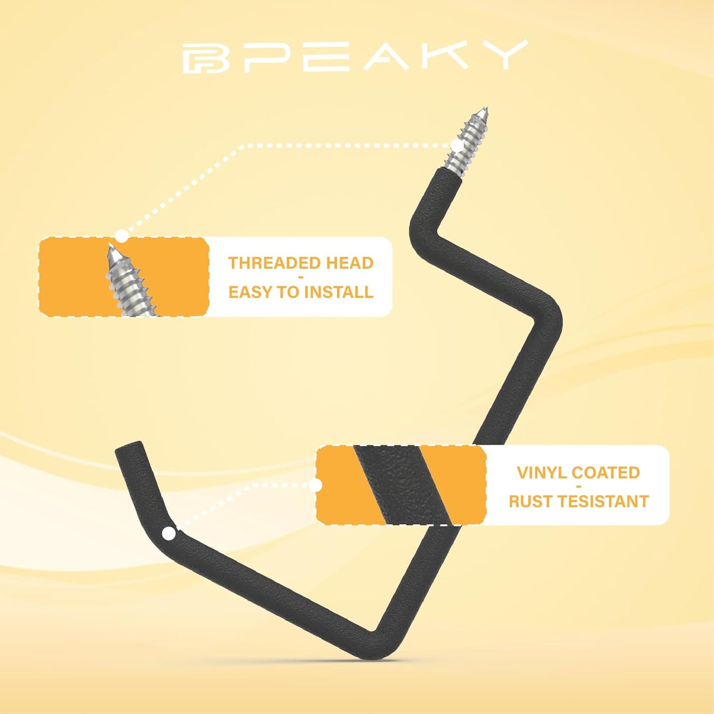 Screw in Ladder Hook, Black Heavy Duty Tool Holders 4PC, Bike Hooks, Wall Mount Garage Storage Hanger, Shelf Organizer for Hanging Bike, Ladder, Folding Chair, Cord