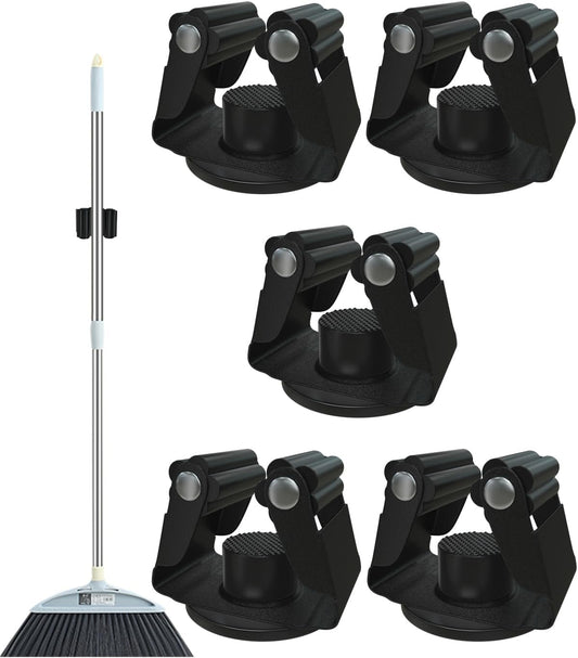 Magnetic Broom Holder, Steel Mop Mount No Drilling Magnetic Holder for Garage Tools, Anti-Slip Utility Mount for Garage, Kitchen, Laundry Tools Organizer and Management - 5 Pack/Black
