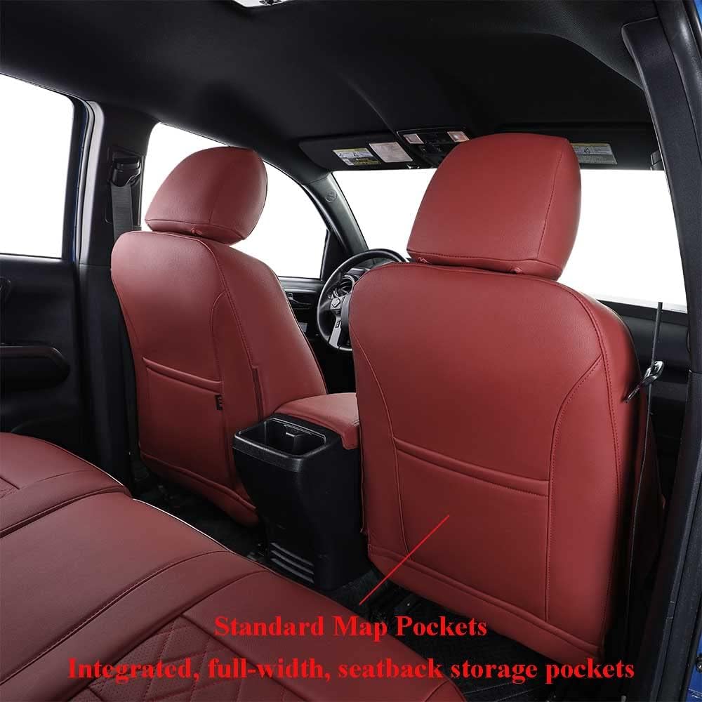 EKR Custom Fit Tacoma Front Car Seat Covers for Select Toyota Tacoma 2016 2017 2018 2019 2020 2021 2022 2023 Double Cab/Access Cab - Front Row Only,Leather (Burgundy)