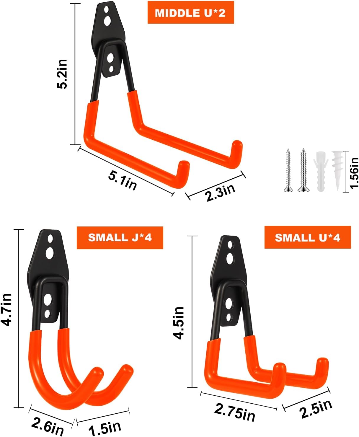 Steel Garage Hooks Wall Tool Organizer, 10 Pack Garage Storage Hook Heavy Duty Utility Storage Hangers Orange for Ladders, Ropes, Garden Tools