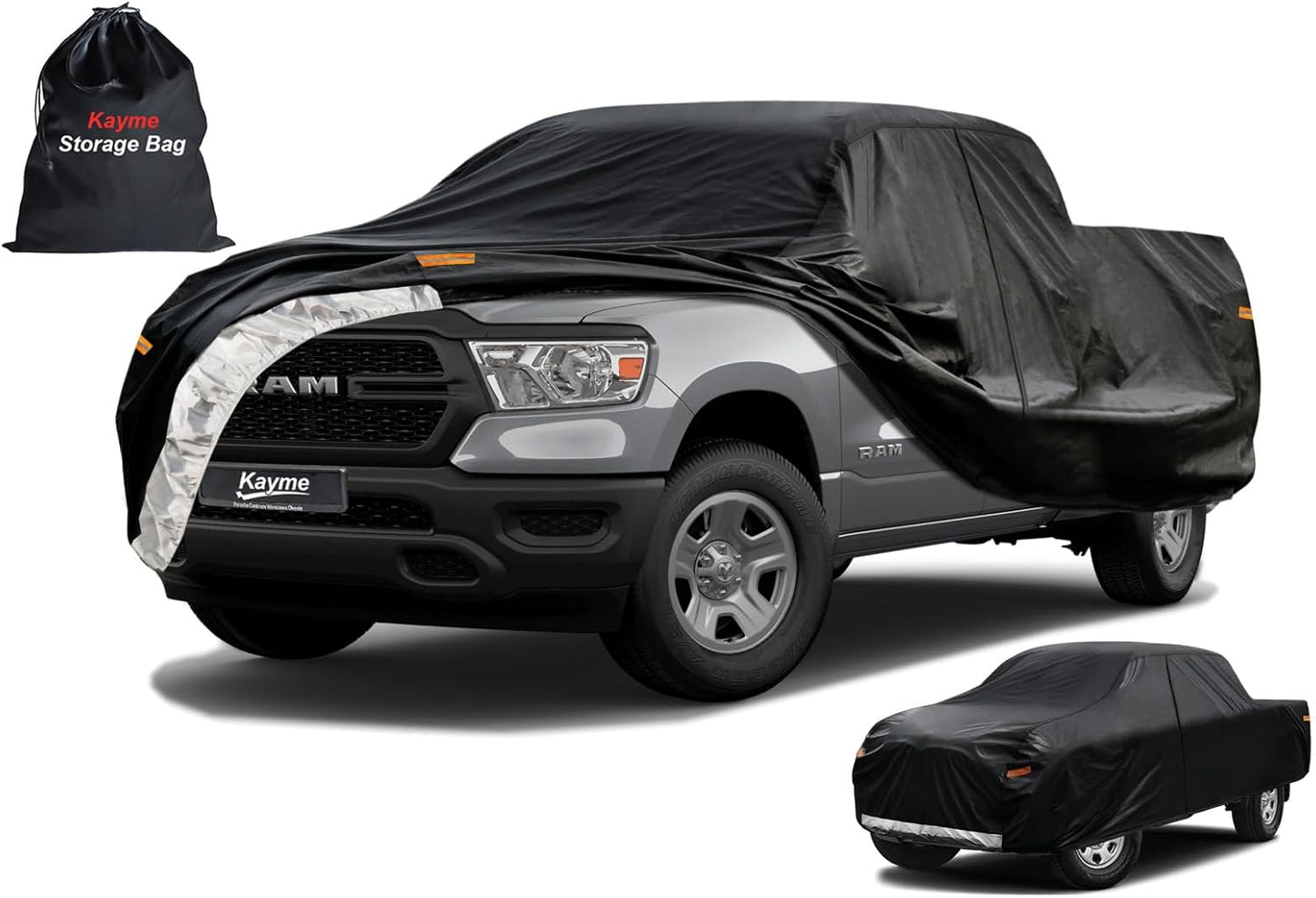 Kayme Truck Cover Custom Fit Dodge Ram 1500(2002-2008) Quad Cab Long Bed. Full Exterior Heavy Duty Outdoor Pickup Truck Car Cover Waterproof All Weather.Car Tarp for Wind Sun Dust Protection.Black