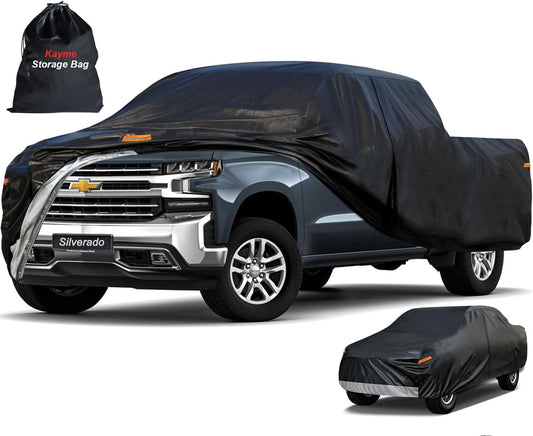 Kayme Truck Cover Custom Fit Chevy Silverado 1500(1998-2025) Crew Cab Short Bed. Full Exterior Heavy Duty Outdoor Pickup Truck Car Cover Waterproof All Weather.Car Tarp for Wind Sun Dust Protection.