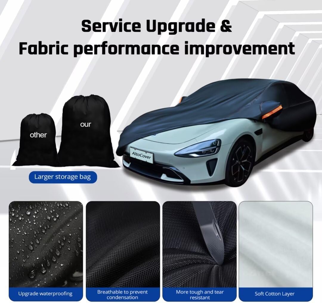 6 Layer Heavy Duty Car Cover Waterproof All Weather Protection with Cotton Liner, Universal Fit Toyota Corolla Prius, Ford Focus Sedan, Hyundai Elantra, Kia Forte, Nissan Sentra, VW Jetta