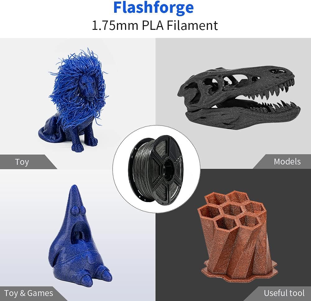 FLASHFORGE PLA Filament 1.75mm Galaxy Matte Black, 3D Printer Filament with Silver Glitter 1kg (2.2lbs) Spool, Dimensional Accuracy +/- 0.02mm, Shimmering 3D Printing Filament for Unique Finish