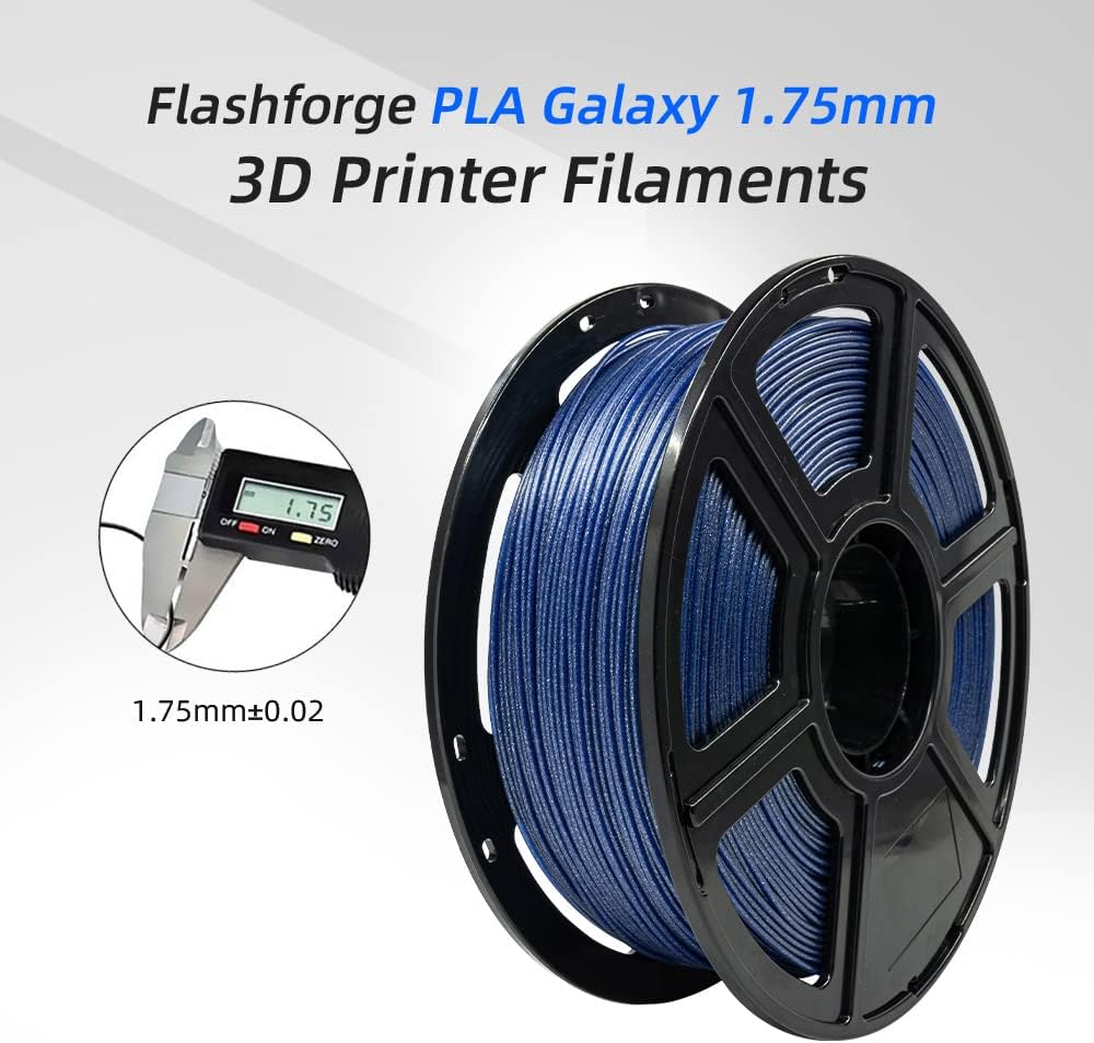 FLASHFORGE PLA Filament 1.75mm Galaxy Blue, 3D Printer Filament with Silver Glitter 1kg (2.2lbs) Spool, Dimensional Accuracy +/- 0.02mm, Shimmering 3D Printing Filament for Unique Finish