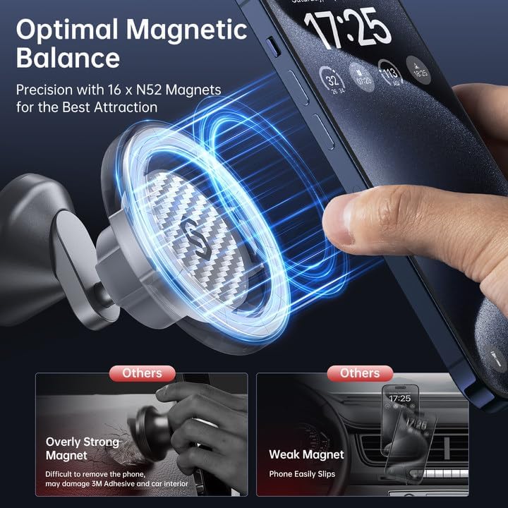 SYNCWIRE for MagSafe Car Mount - Kevlar Material Magnetic Phone Holder for Car Dash,360° Rotation Strong Magnets Car Phone Holder Compatible iPhone 16 Pro Max 15 14 13,Android MagSafe Car Accessories