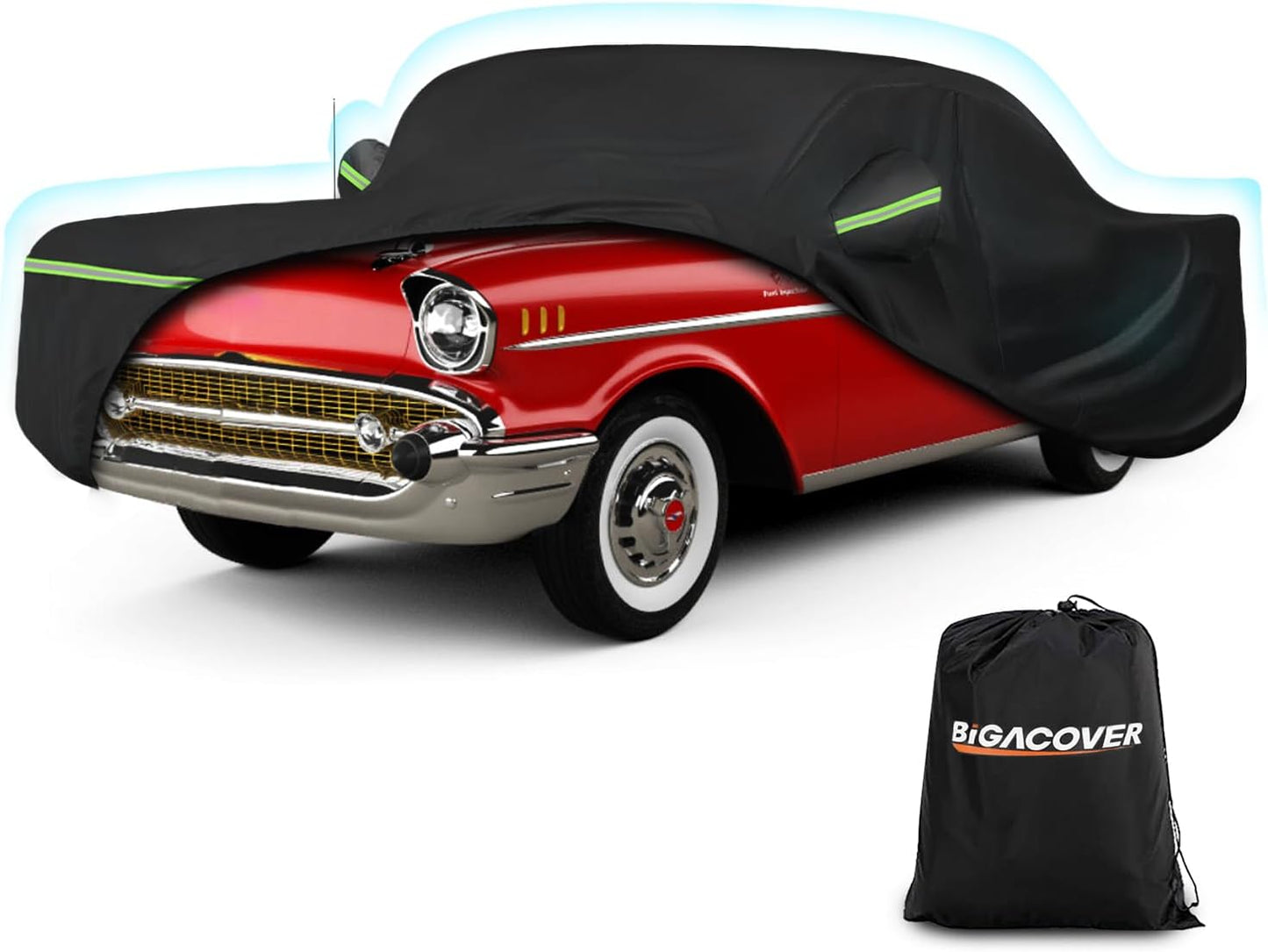 Waterproof Car Covers for Chevrolet Bel Air/150/210 1950-1957 Sedan/Coupe/Hardtop, 420D Oxford Cloth Sun Heat Protection Outdoor Full Covers with Driver Side Zipper Windproof Heavy Duty All Weather