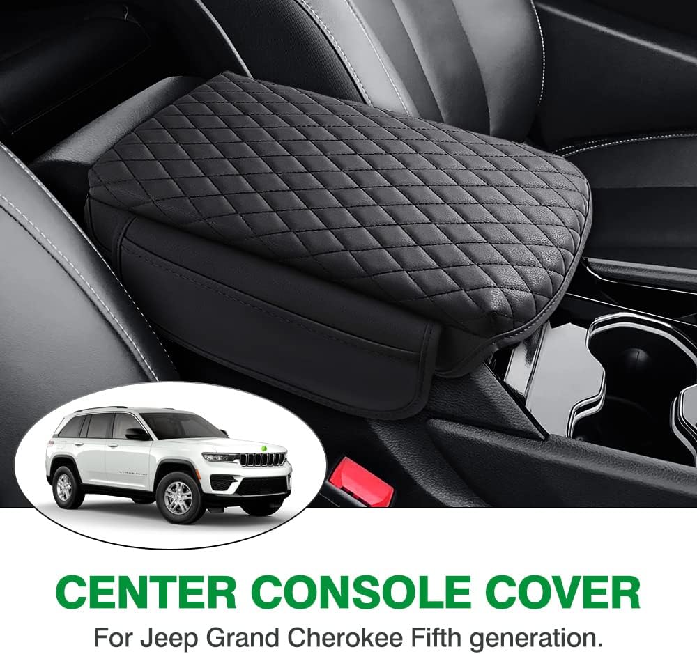 Shademax Custom for Center Console Cover Jeep Grand Cherokee WL 2022-2024 2025 2026 Accessories Armrest Cover Center Console Pad PU Leather Armrest Seat Box Cover Protector with Pockets Storage Bag
