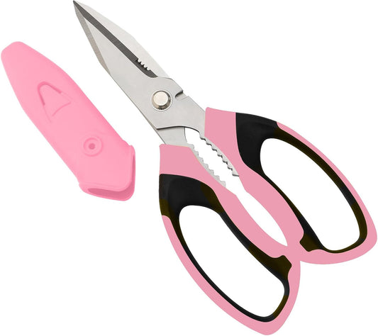 Heavy Duty Scissors Multipurpose - Sharp Utility Scissors All Purpose, Easy Cutting Carpet, Cardboard, Wires, Leather, Fabric（8'' Pink）
