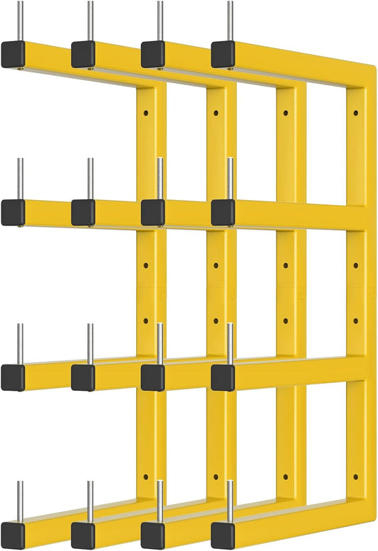4-Pack Lumber Storage Rack, Wood Storage Racks Wall Mount, Heavy Duty Garage Wood Organizer with 8-Level System, Yellow Utility Rack Organization Up 1600 Lbs, Metal Lumber Shelf for Indoor & Outdoor