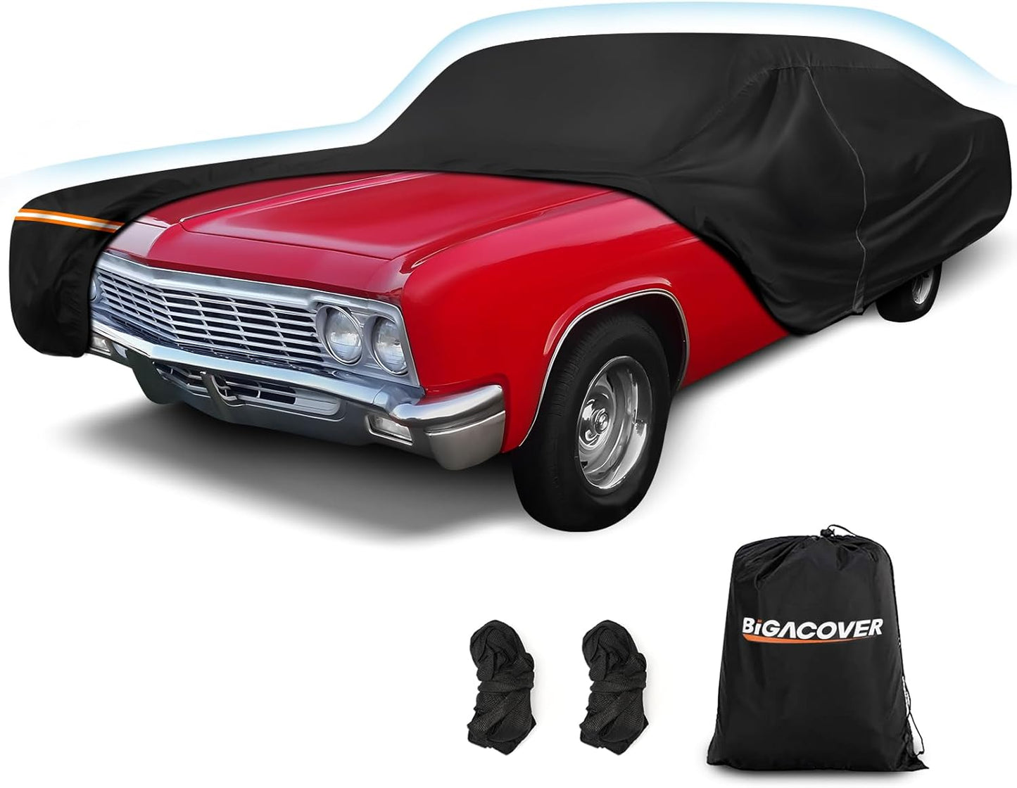 Car Cover for Chevy Caprice 2/4 Door Biscayne/Coupe/Sedan 1966-1996, Waterproof 210D Oxford Cloth and Cotton Cover Outdoor Full Car Covers with Zipper Windproof Heavy Duty All Weather Protection