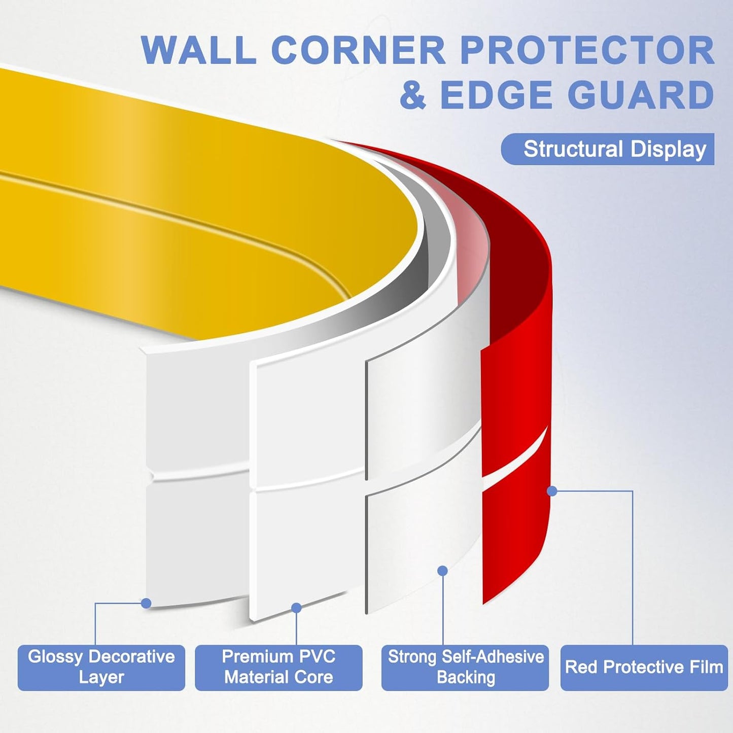 Wall Corner Protector Moulding Trim Peel and Stick Wall Corner Guards Trim Flexible Self Adhesive Edge Protector Moulding, 1.6 in x 10 Ft, Gold