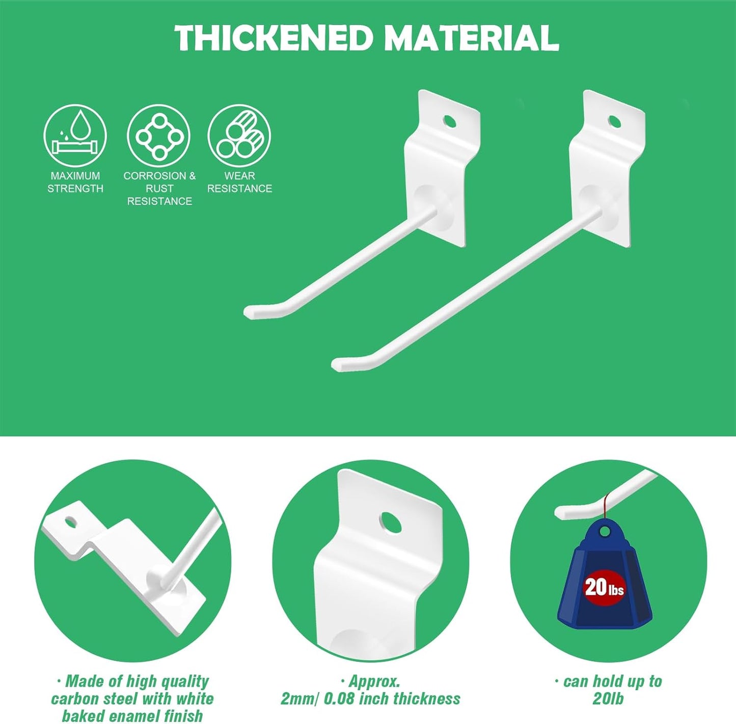 Yuahar Slatwall Hooks 20Pcs 4/6 Inch Slatwall Accessories Heavy Duty Slat Wall Hanging Hooks Panel Display Hooks Pegboard Gridwall Display Hook for Garage Retail Shop (White)