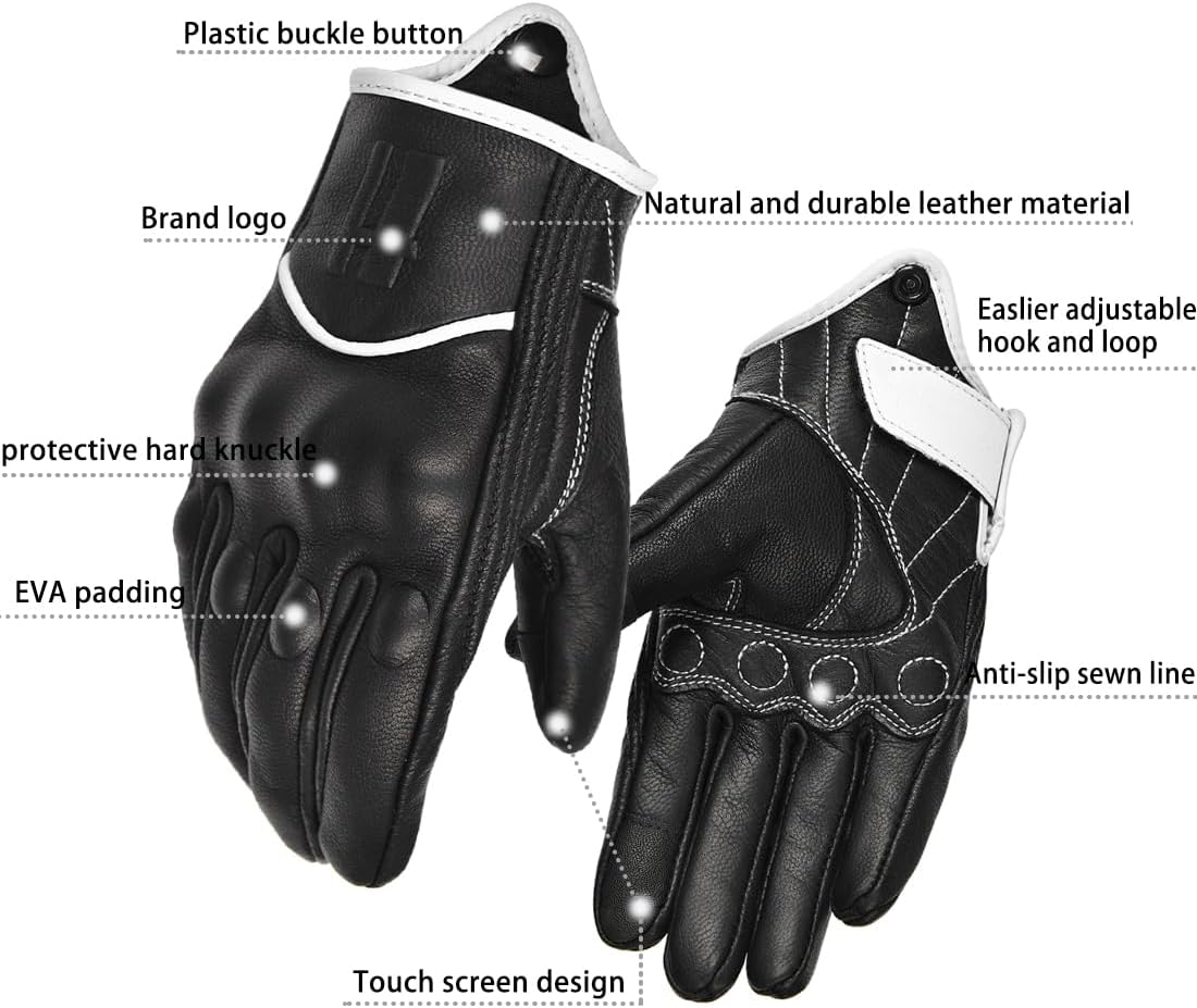 Harssidanzar Leather Motorcycle Gloves for Men Touchscreen GM028