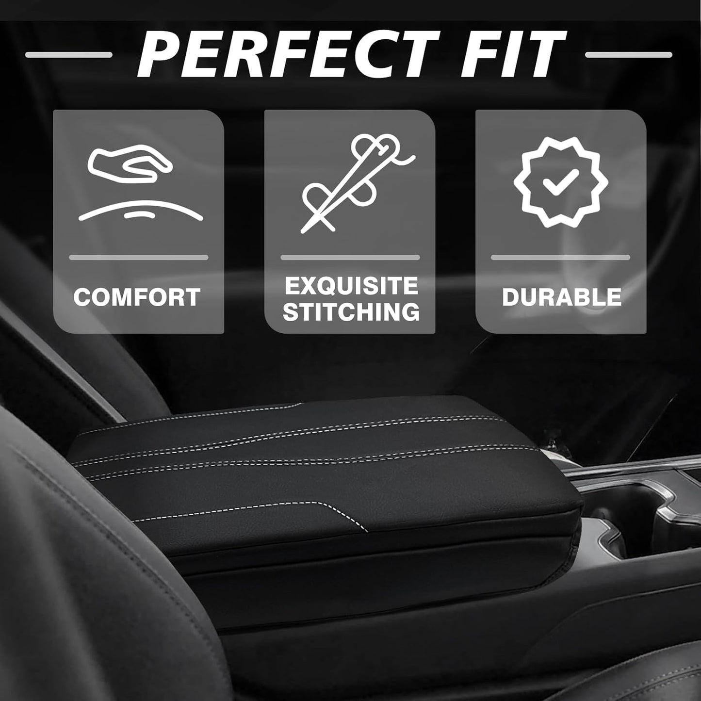 Muslogy Center Console Cover 1-Inch Extra Thick Armrest Pad Compatible with 2024 2025 GMC Acadia & Chevy Traverse&2025 Buick Enclave Arm Rest Cushion Padding Anti-Scratch Console Leather Lid Protector