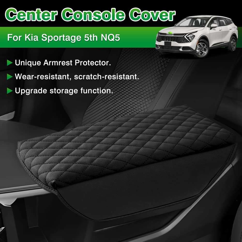 Shademax Custom for Center Console Cover Kia Sportage 2023 2024 2025 2026 Armrest Cover Center Console Cushion Pad PU Leather Armrest Seat Box Cover Protector Sportage Accessories Anti-Scratch Black