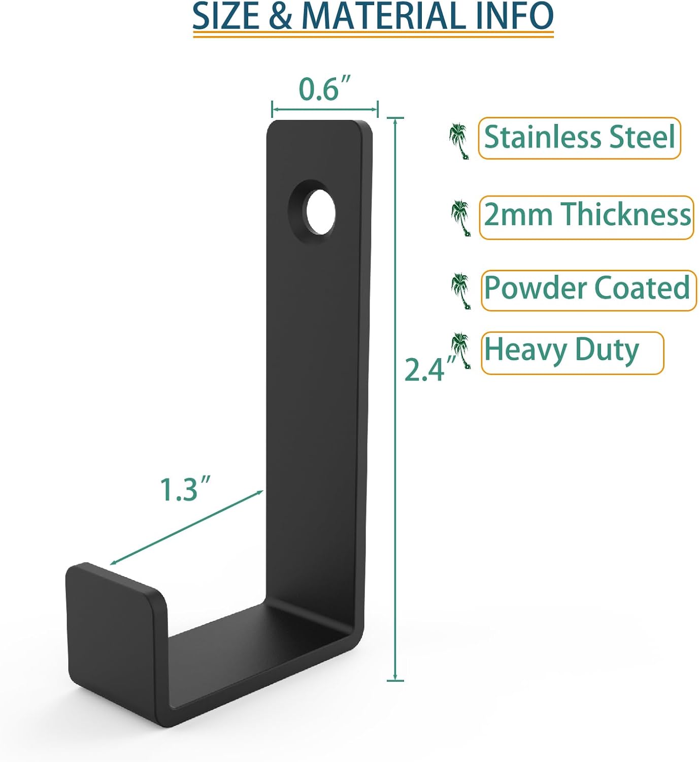 Hooks for Hanging Stainless Steel Heavy Duty Coat Hook Wall Hooks Robe Hanger Hooks Hanging Hat Key Holder for Towel and Bags Indoor Outdoor, (Black-Square, 2.5x1.3inch,8pcs)