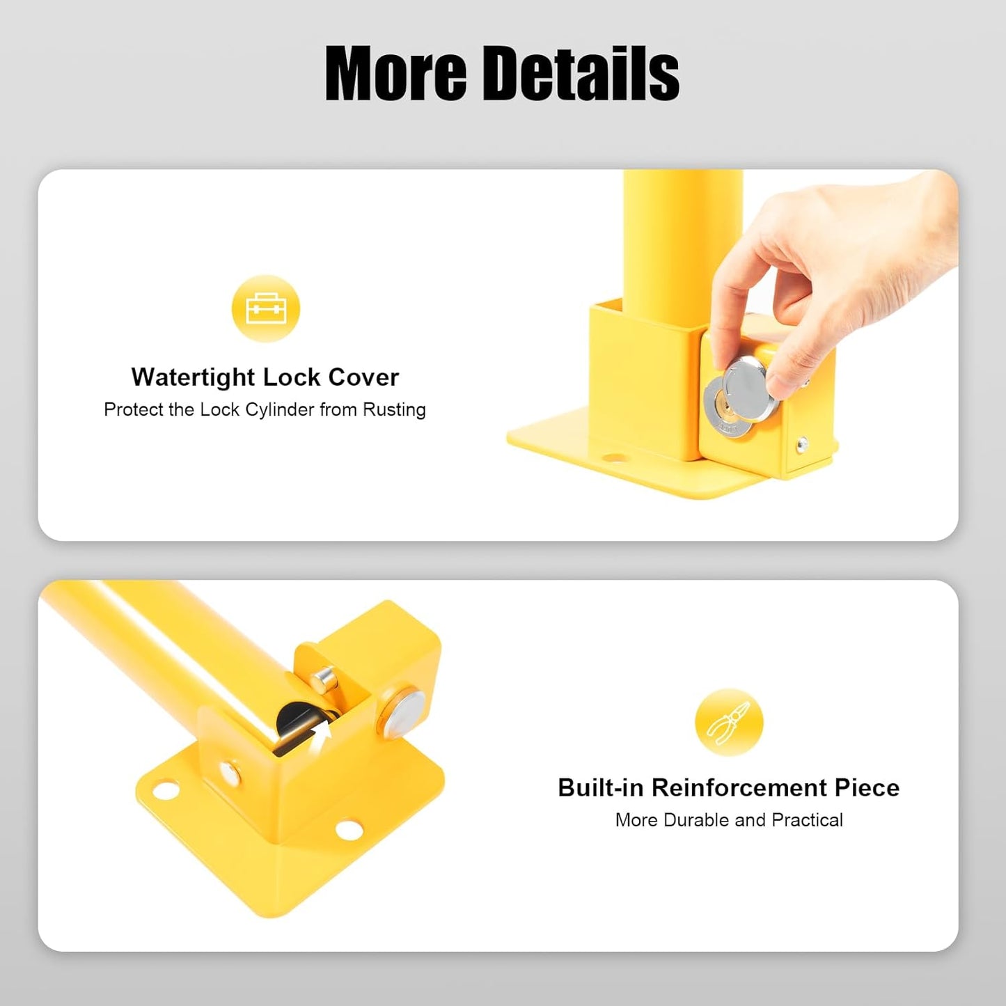 23In Q195 Iron Pipe Safety Bollard Yellow & Red Parking Barrier, Automatic Locking Folding Metal Post with Warning Stripes for Lots, Storefronts, Entrances