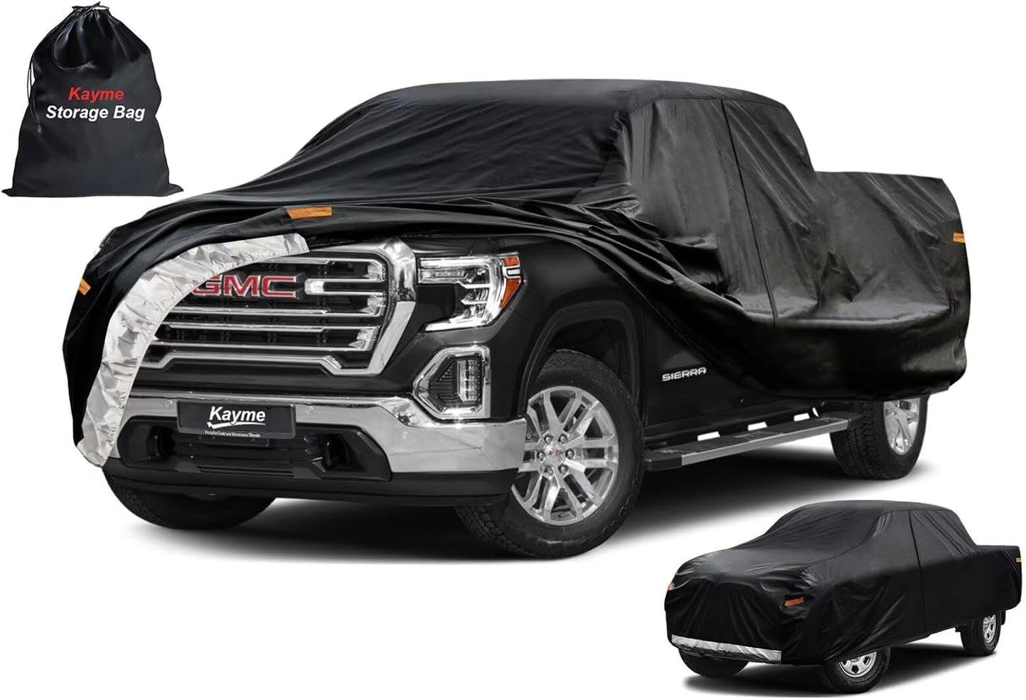 Kayme Truck Cover Custom Fit GMC Sierra(1988-2018) Regular Cab Short Bed. Full Exterior Heavy Duty Outdoor Pickup Truck Car Cover Waterproof All Weather.Car Tarp for Wind Sun Dust Protection.Black