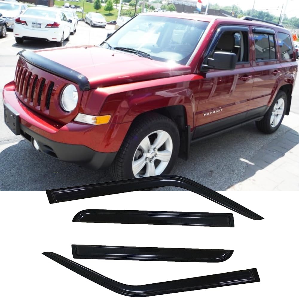 94359 Side Window Wind Deflector,4pc Outside Mount Style Nice Sun Rain Guards Set,Dark Smoke Window Visor fit for 2007-2018 Jeep Patriot