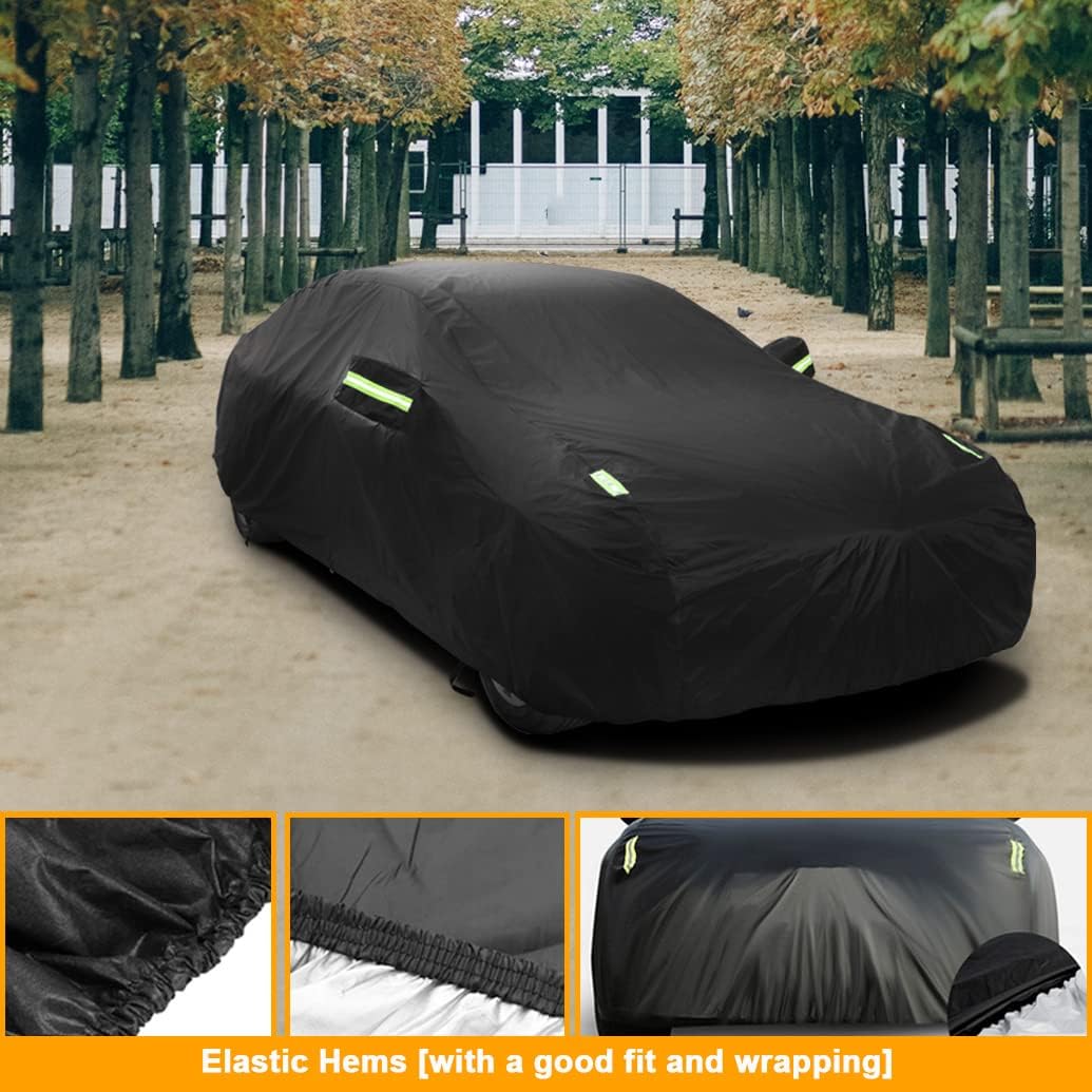 Waterproof Car Cover Compatible with Tesla Model 3 | Premium All-Weather Cover with Cotton Lining | Custom Rain Sun Snow Covers for Indoor/Outdoor All-Season Protection