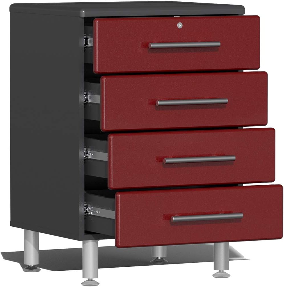 Ulti-MATE UG23101R 10-Piece Garage Cabinet Kit with Channeled Worktop in Ruby Red Metallic