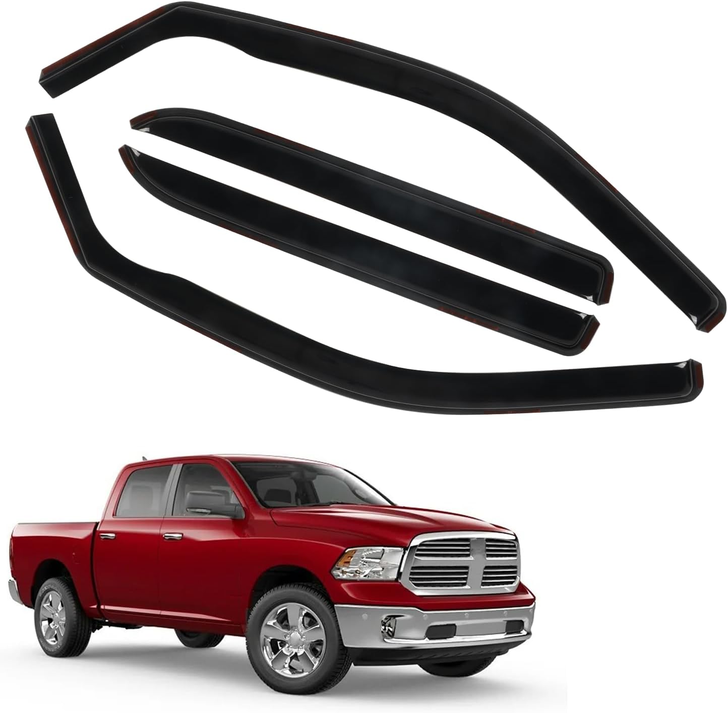 4 PCS in-Channel Rain Guards Fit for 2009-2018 Dodge Ram 1500 Crew Cab, 2019-2023 Ram 1500 Classic Body, 2010-2024 Ram 2500 & 3500 Mega/Crew Cabs Window Vent Visors, Window Deflectors