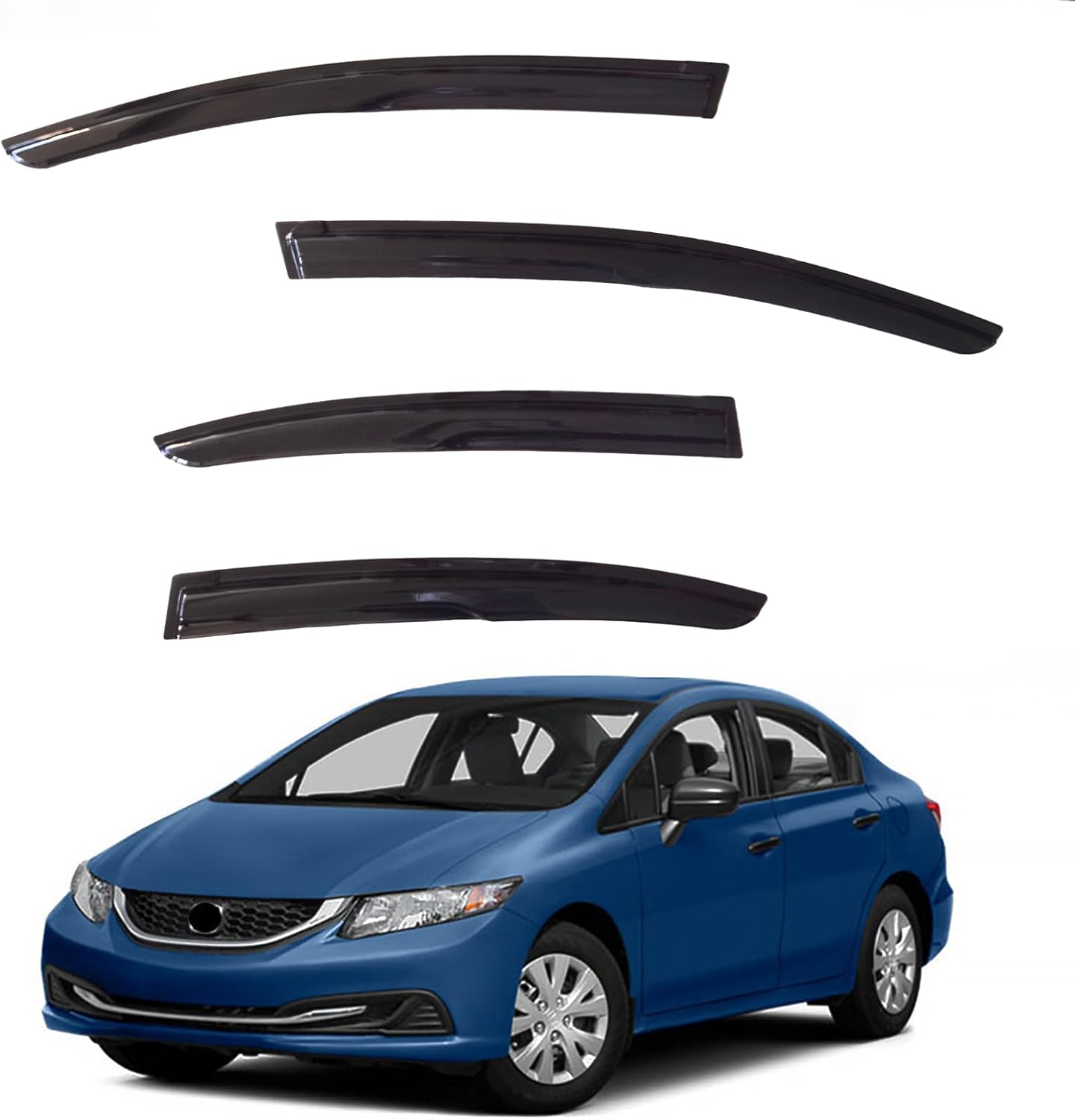 Window Visors Rain Guards fits 2012-2015 Civic Sedan, Out-Channel Window Wind Deflectors Vent Shades Accessories, Dark Smoke 4 Pcs, 2013 2014