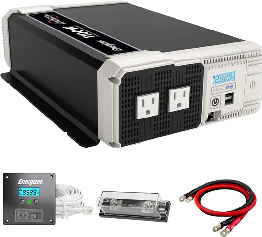 Energizer 1100 Watt 12V to 110v Pure Sine Wave Inverter Dual AC Outlets & USB, Installation Kit Included, Automotive Power for Tools, Camping Essentials & Car Accessories - ETL Approved UL STD 458
