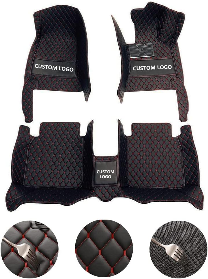 Custom All-Weather Protection Leather Car Floor Mats for Cars Sedan SUV Sports Car Waterproof Floor Mat (Black+Pink)