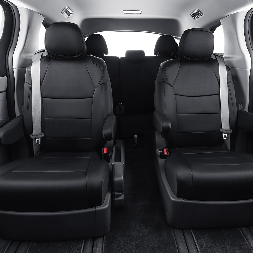 EKR Sienna Seat Covers for 2011-2020 Toyota Sienna XLE,Limited,Limited Premium,7 Seats,2nd Row Captain Seats W/Legrest,Seat Covers for SUV,Automotive Seat Cover Full Set-Three Row,Neoprene (Black)