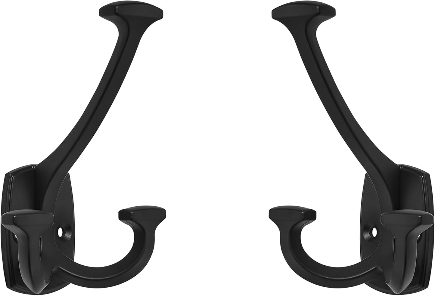 Large Wall Double-Sided Hook 2 Pack Matte Black Hook Decorative Heavy Duty Solid Large Coat Hooks for Towel Hanging Coats Robe Towel Bags Door Back 2 Prong Hooks