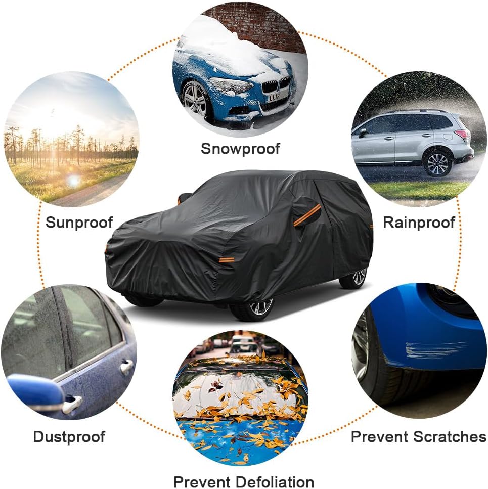 Kayme 7 Layers SUV Car Cover Custom Fit for Toyota Highlander (2013-2025) Waterproof All Weather for Automobiles, Outdoor Full Cover Rain Sun UV Protection.Black