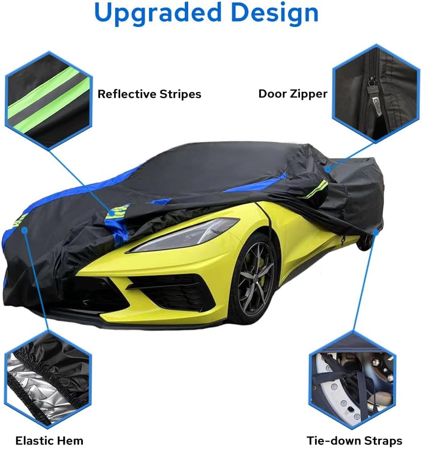 Avecrew for Chevrolet Corvette C8 Car Cover Waterproof All Weather for Automobiles, Outdoor Full Exterior Covers Fit 2020-2025 Corvette C8 with Windproof Strap and Driver Door Zipper
