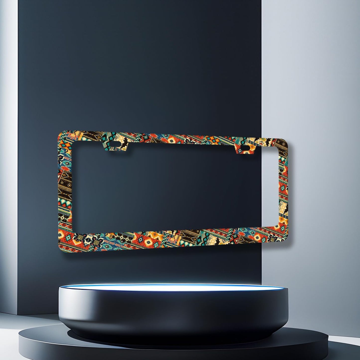 Ethnic Tribal Texture License Plate Frame Boho License Plate Holder Stainless Steel Funny Colorful Car Accessories Decoration 6.3" X 12.3" with 2 Holes Screws