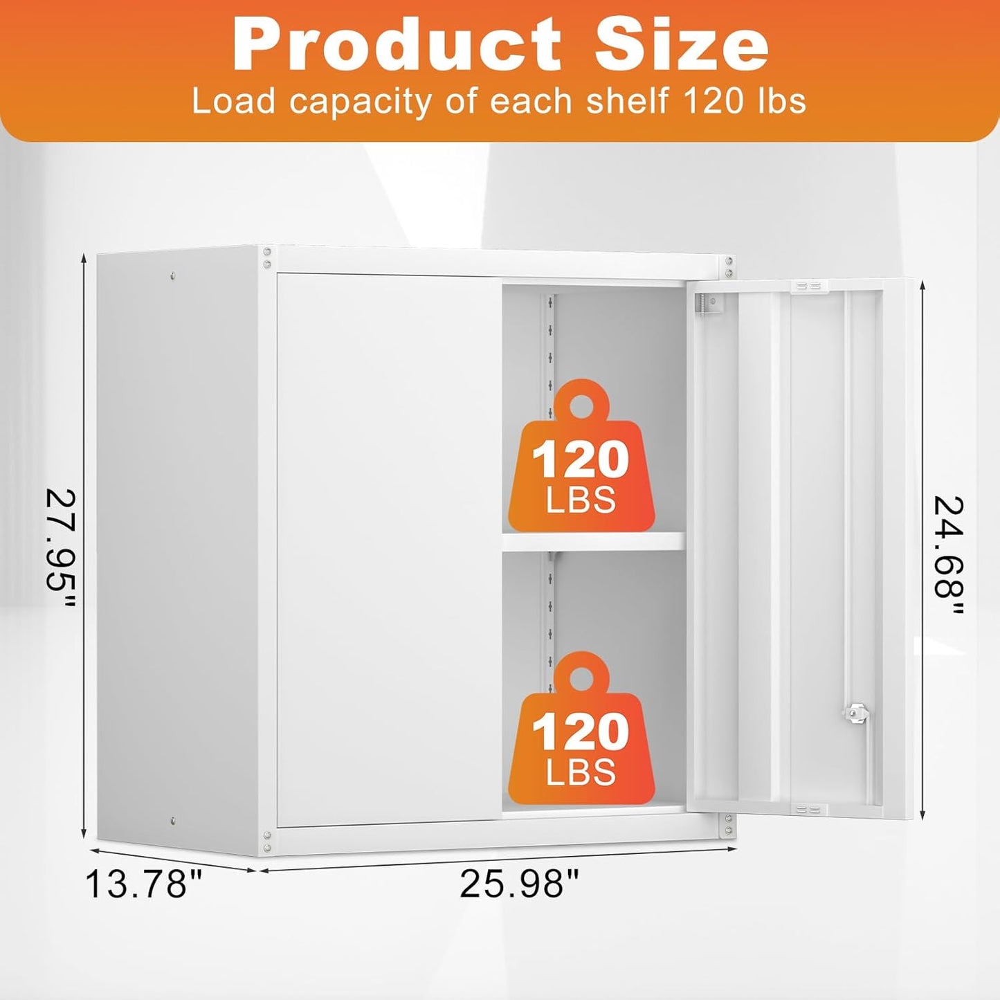 LUCYPAL Metal Wall Cabinet,Garage Storage Cabinets with Adjustable Shelves,Steel Locking Storage Cabinet with Doors for Home,Office,Kitchen,Warehouse,White