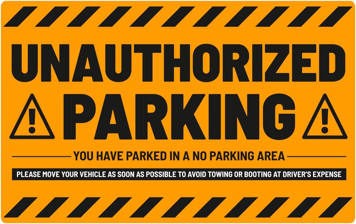 easykart labels 50 Parking Violation Stickers - Hard to Remove - No/Unauthorized Parking Warning Stickers - Super Sticky - 8x5 in (Fluorescent Orange)